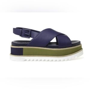 Tory Burch Gloriette • Navy Leather Platform Sandals Women’s 5.5